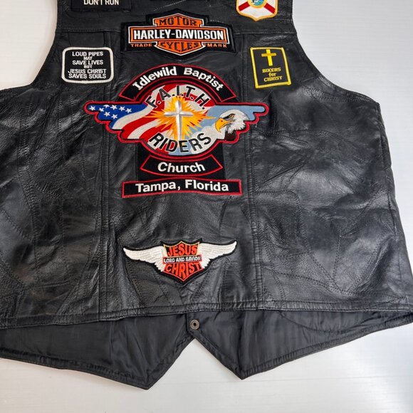 Navarre Vest Men Extra Large Leather Biker Church Collect Patch Pin Rare Core Ex - Picture 14 of 16